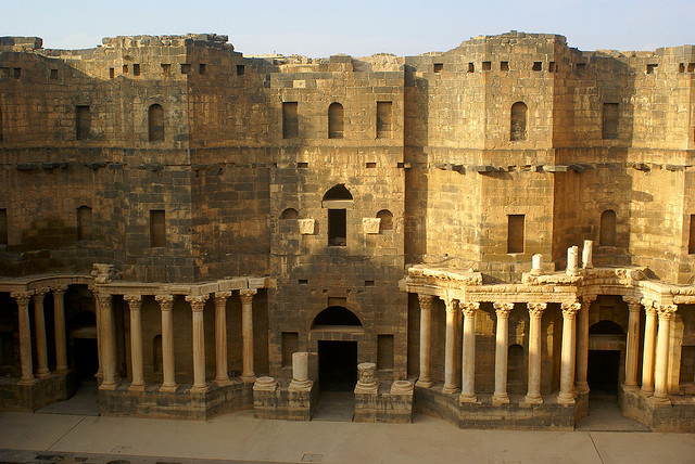 by atsjebosma on Flickr.Bosra, Syria - once the capital of the Roman provincia of Arabia, was an important stopover on the ancient caravan route to Mecca. A magnificent 2 the century Roman theatre,...