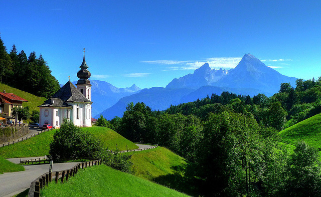 by Claude@Munich on Flickr.Maria Gern church and Mount Watzmann in the background, near Berchtesgaden, Germany.