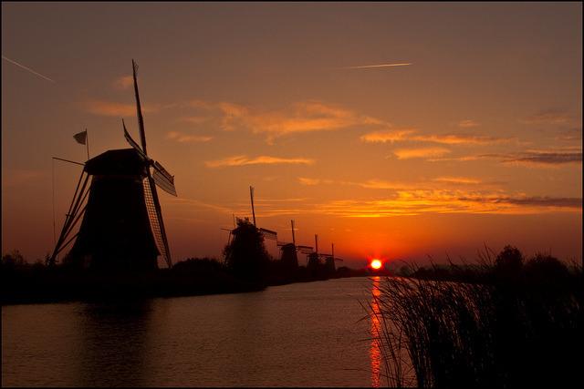 by sven483 on Flickr.Sunrise at Kinderdijk Windmills, The Netherlands.
