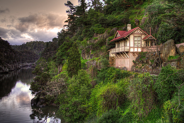 House on a cliff, Cataract Gorge, Tasmania, Australia