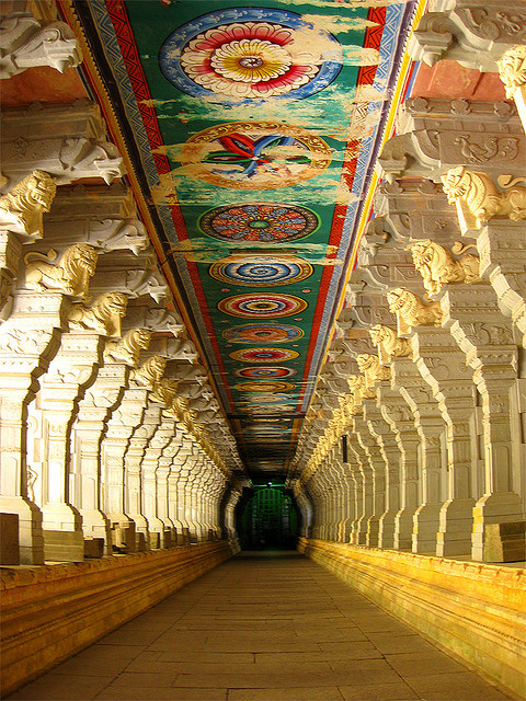 Corridor of Ramnathswamy Temple, the largest in the world in Rameshwaram, India