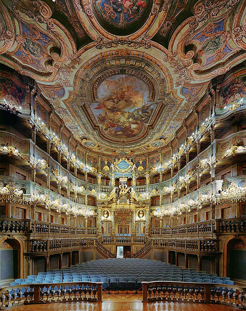 Amazing baroque architecture inside Margravial Opera House in Bayreuth, Germany