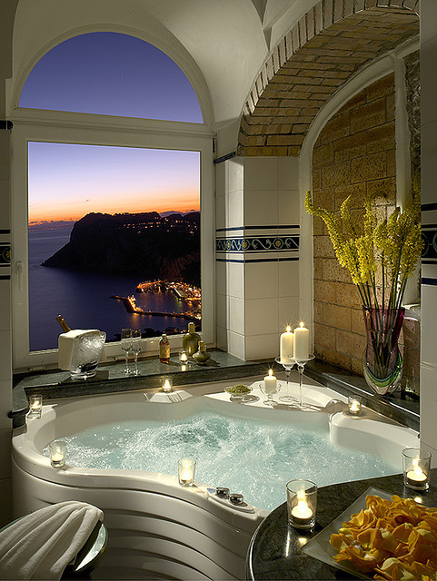 Tiberio suite bathroom at Hotel Caesar Augustus, Capri, Italy