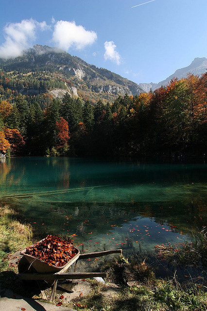 Autumn colors at Blausee  in Kander Valley, Switzerland