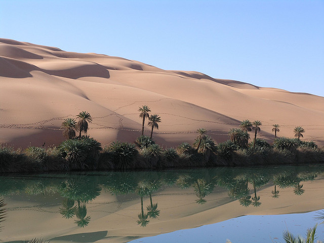 Reflections at Ramlat Dawada Lake in Sahara Desert, Libya