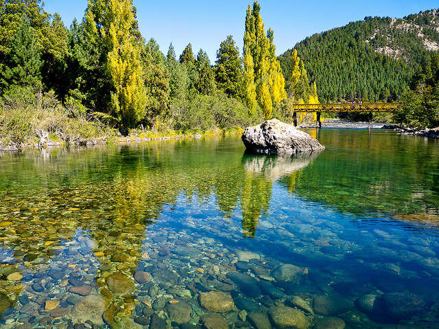 Clear waters of Rio Meliquina in Neuquen, Argentina