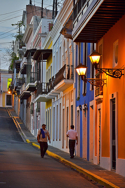 Evening on the streets of San Juan, Puerto Rico