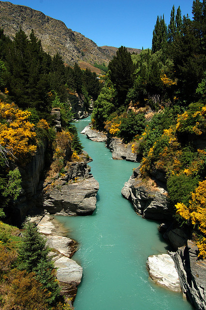 The beautiful turqoise waters of the Shotover River, New Zealand