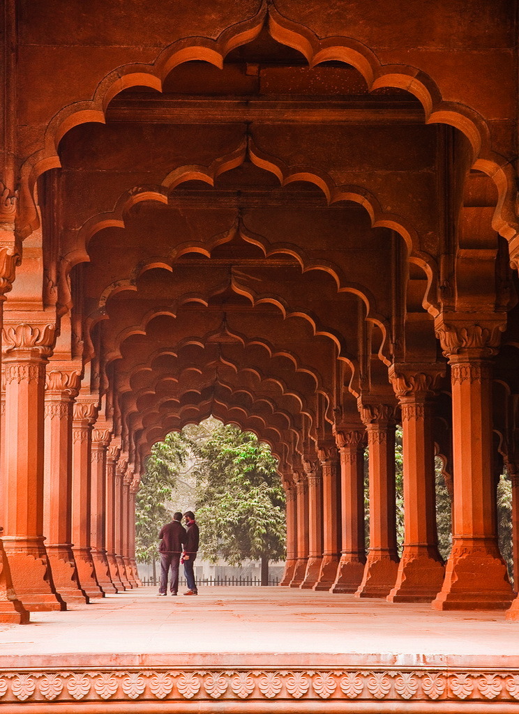 Mughal arches of the Red Fort in Delhi, India