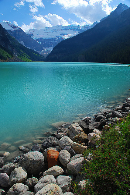 On the shores of Lake Louise in Banff National Park, Canada
