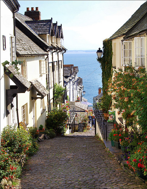 Picturesque cobbled streets of Clovelly, North Devon, England
